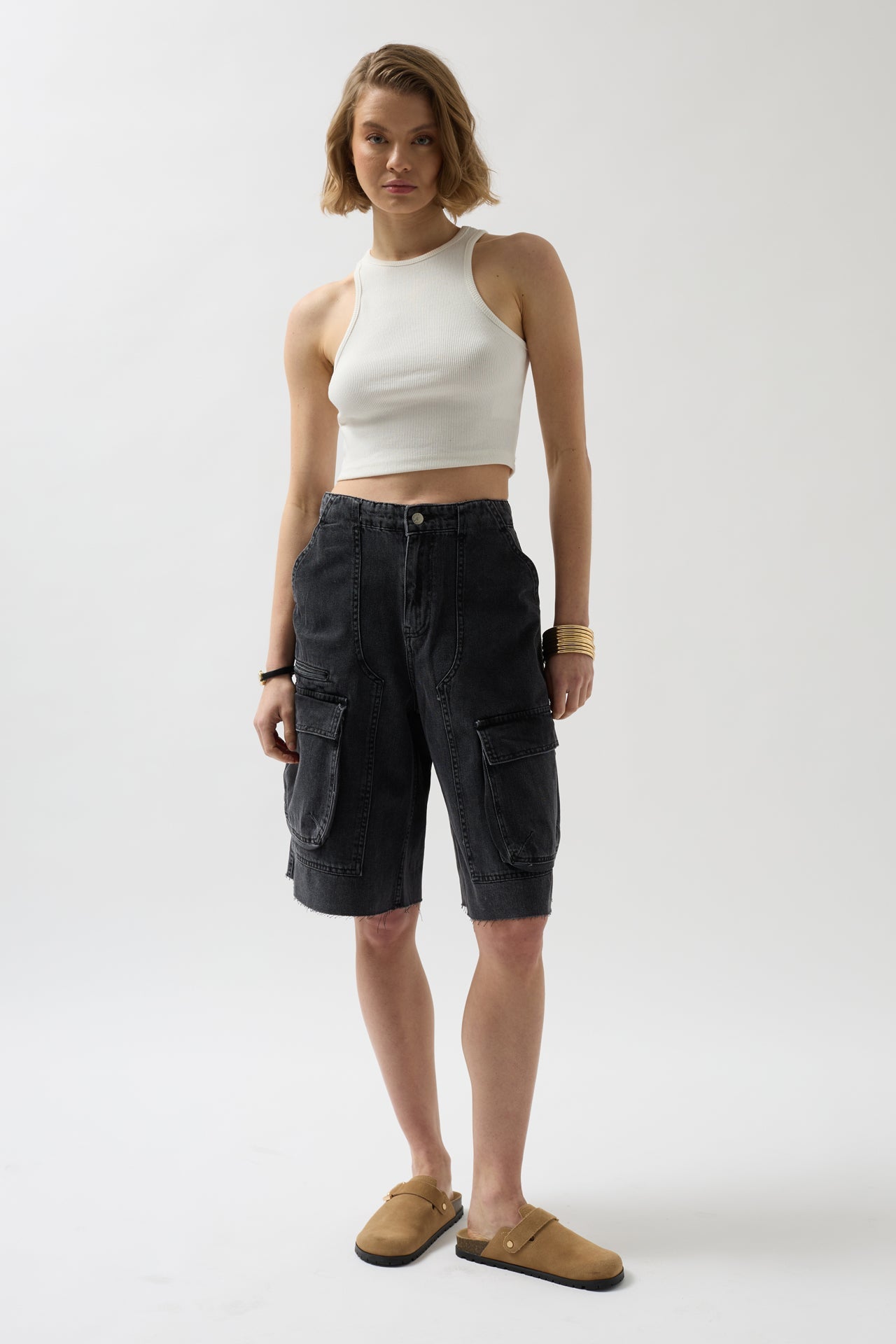 Cargo Pocket Bermuda Gray Denim Shorts