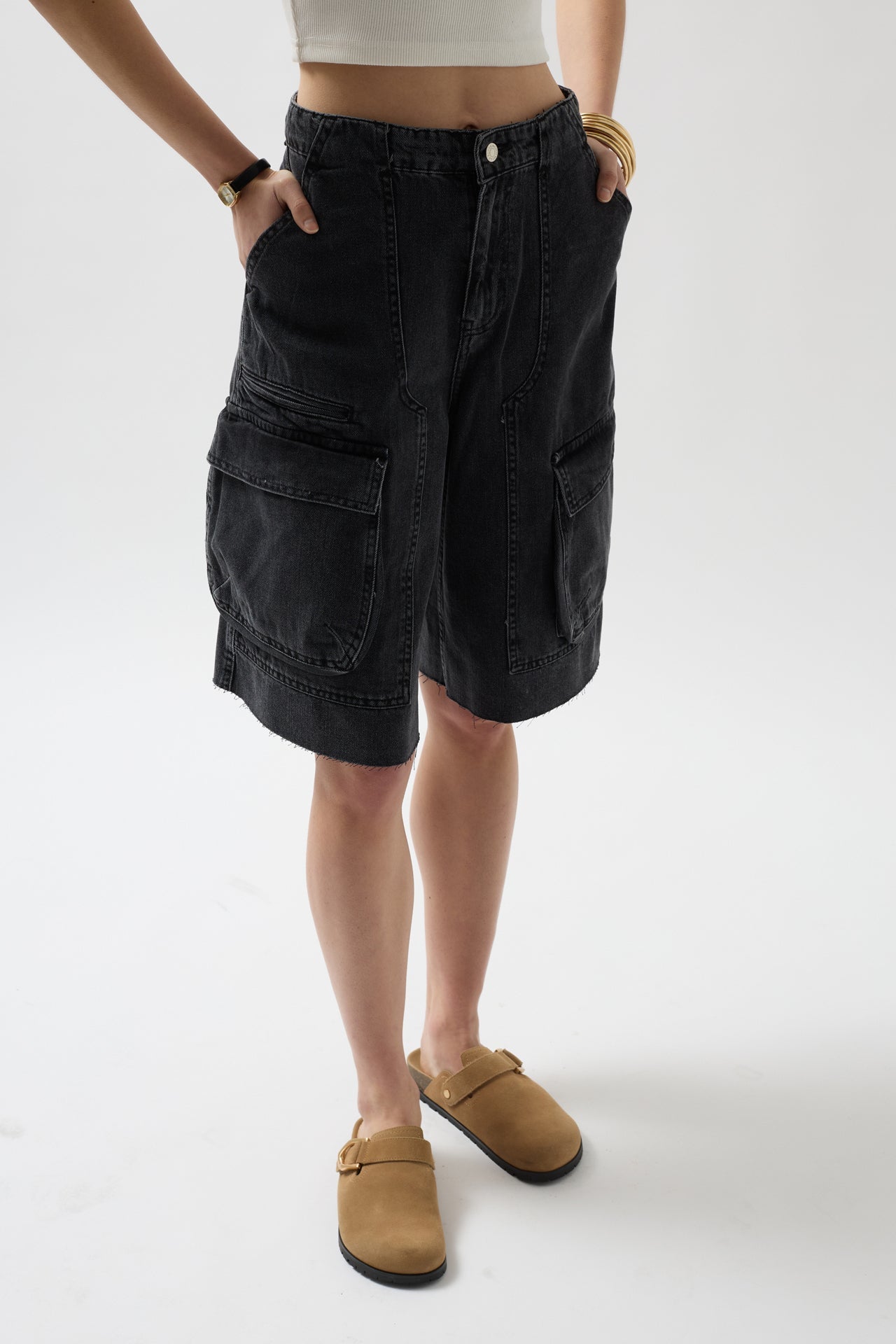 Cargo Pocket Bermuda Gray Denim Shorts