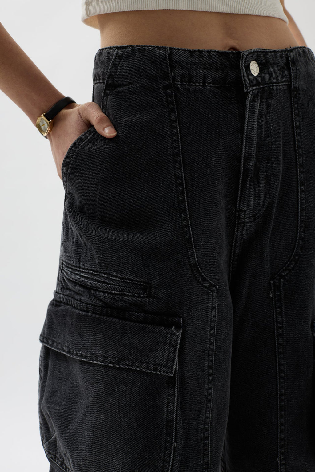 Cargo Pocket Bermuda Gray Denim Shorts