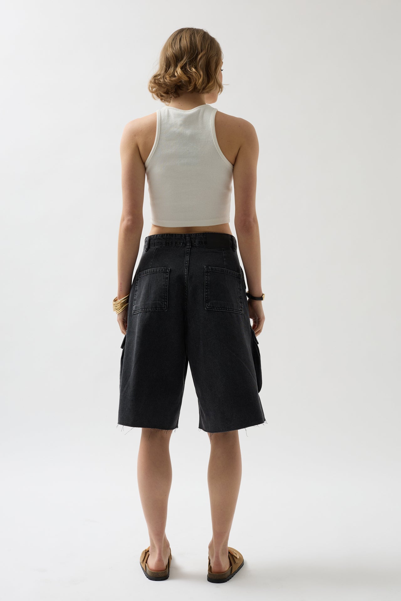 Cargo Pocket Bermuda Gray Denim Shorts