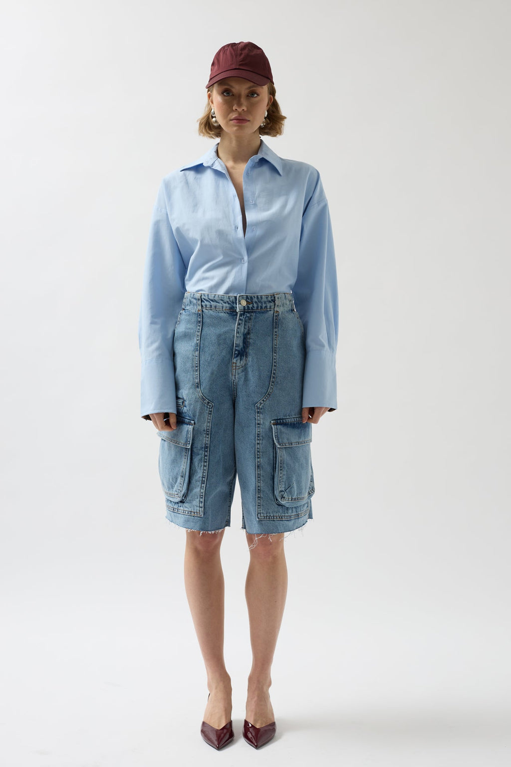 Cargo Pocket Bermuda Blue Denim Shorts