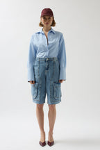 Cargo Pocket Bermuda Blue Denim Shorts
