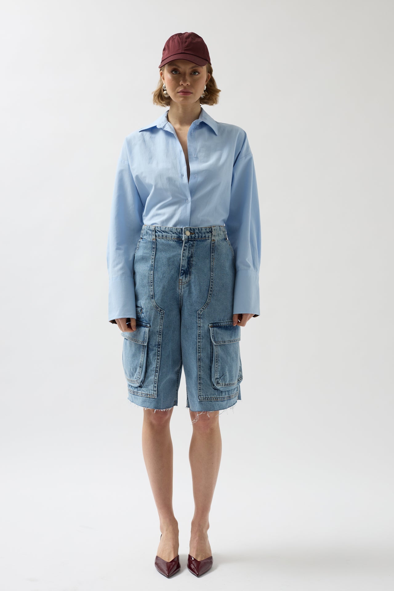 Cargo Pocket Bermuda Blue Denim Shorts