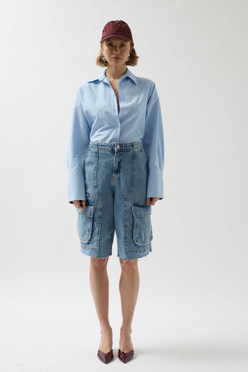 Cargo Pocket Bermuda Blue Denim Shorts
