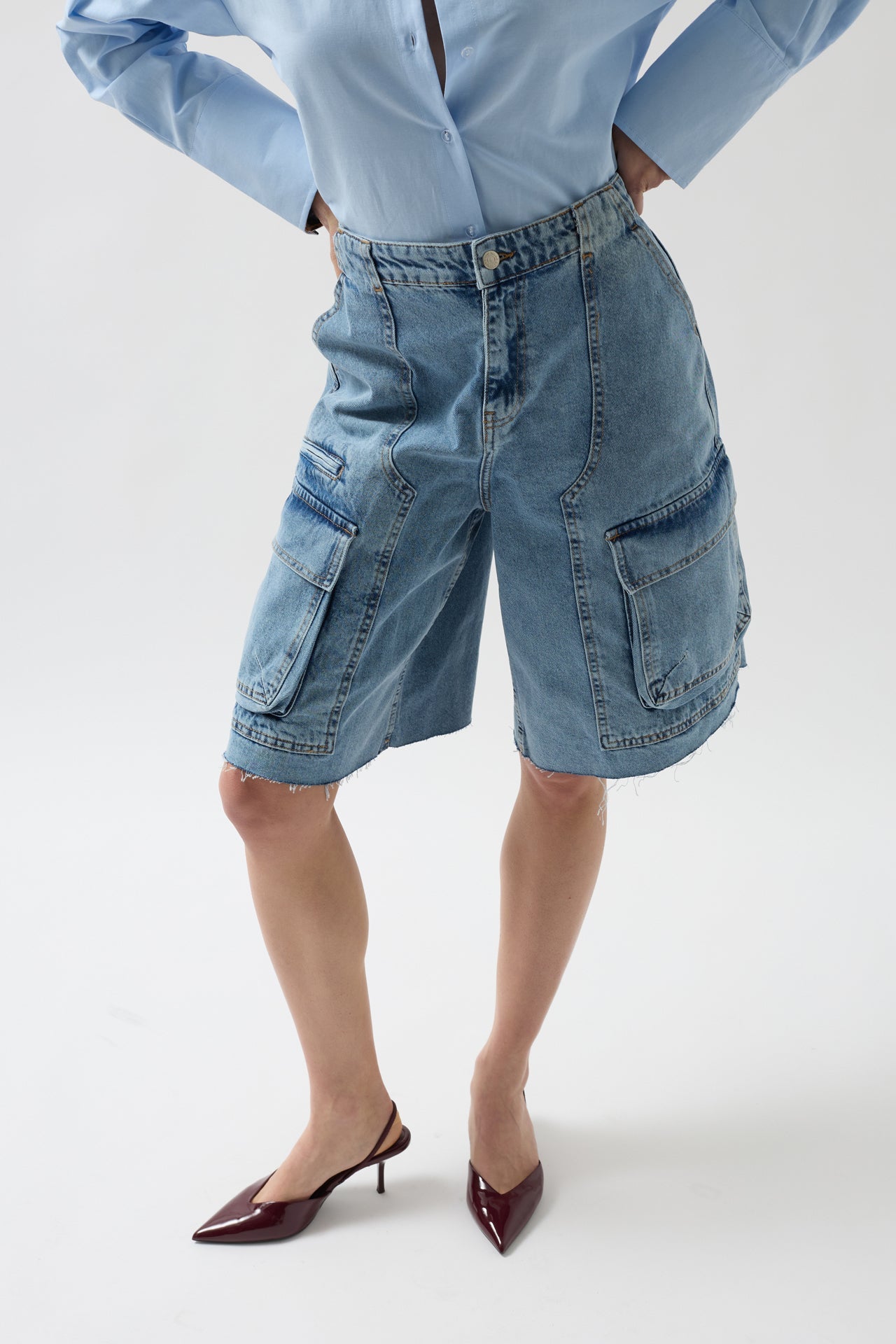 Cargo Pocket Bermuda Blue Denim Shorts
