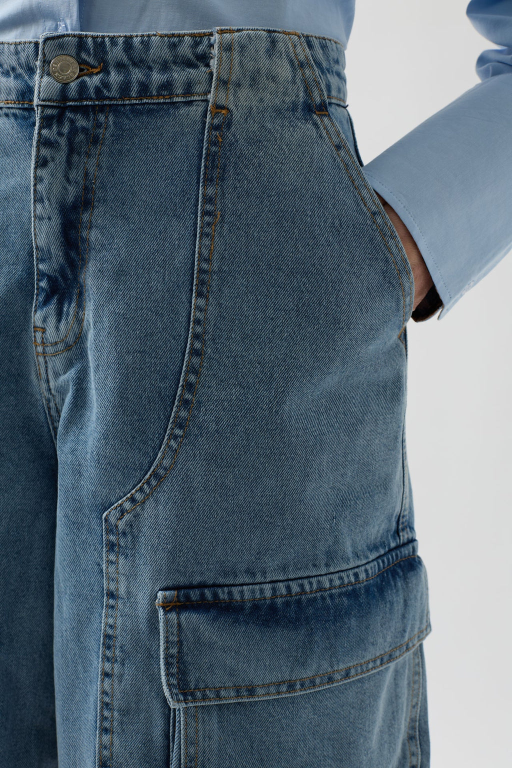 Cargo Pocket Bermuda Blue Denim Shorts