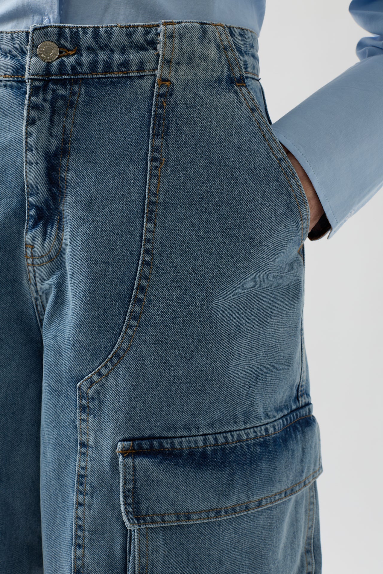 Cargo Pocket Bermuda Blue Denim Shorts