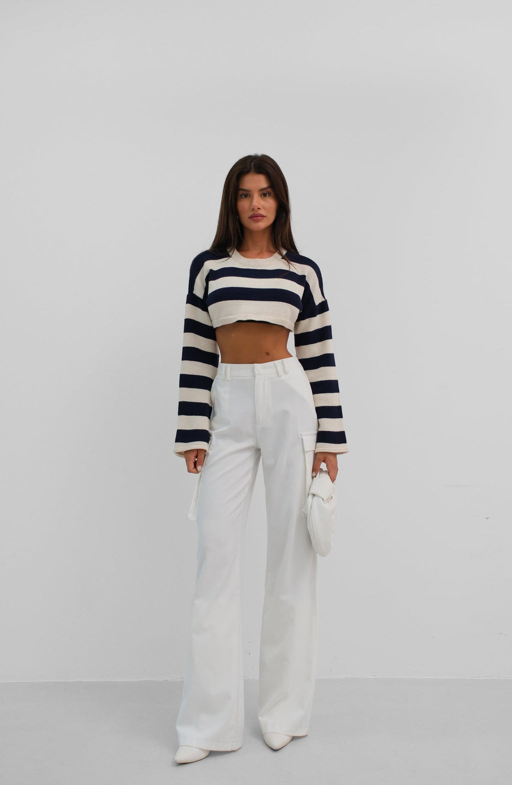 Cargo Pocket White High Waist Pants