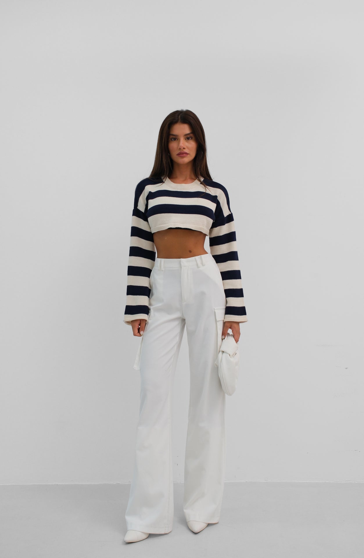Cargo Pocket White High Waist Pants