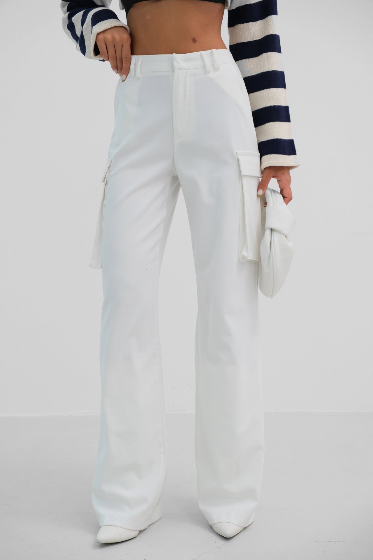 Cargo Pocket White High Waist Pants