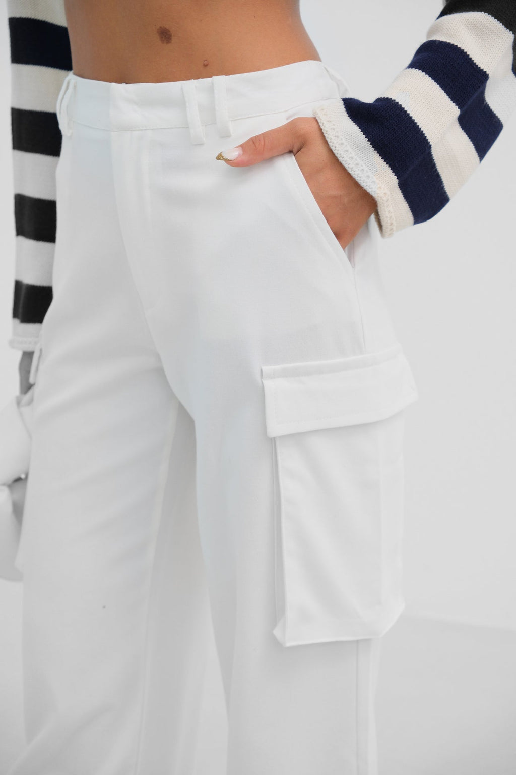 Cargo Pocket White High Waist Pants
