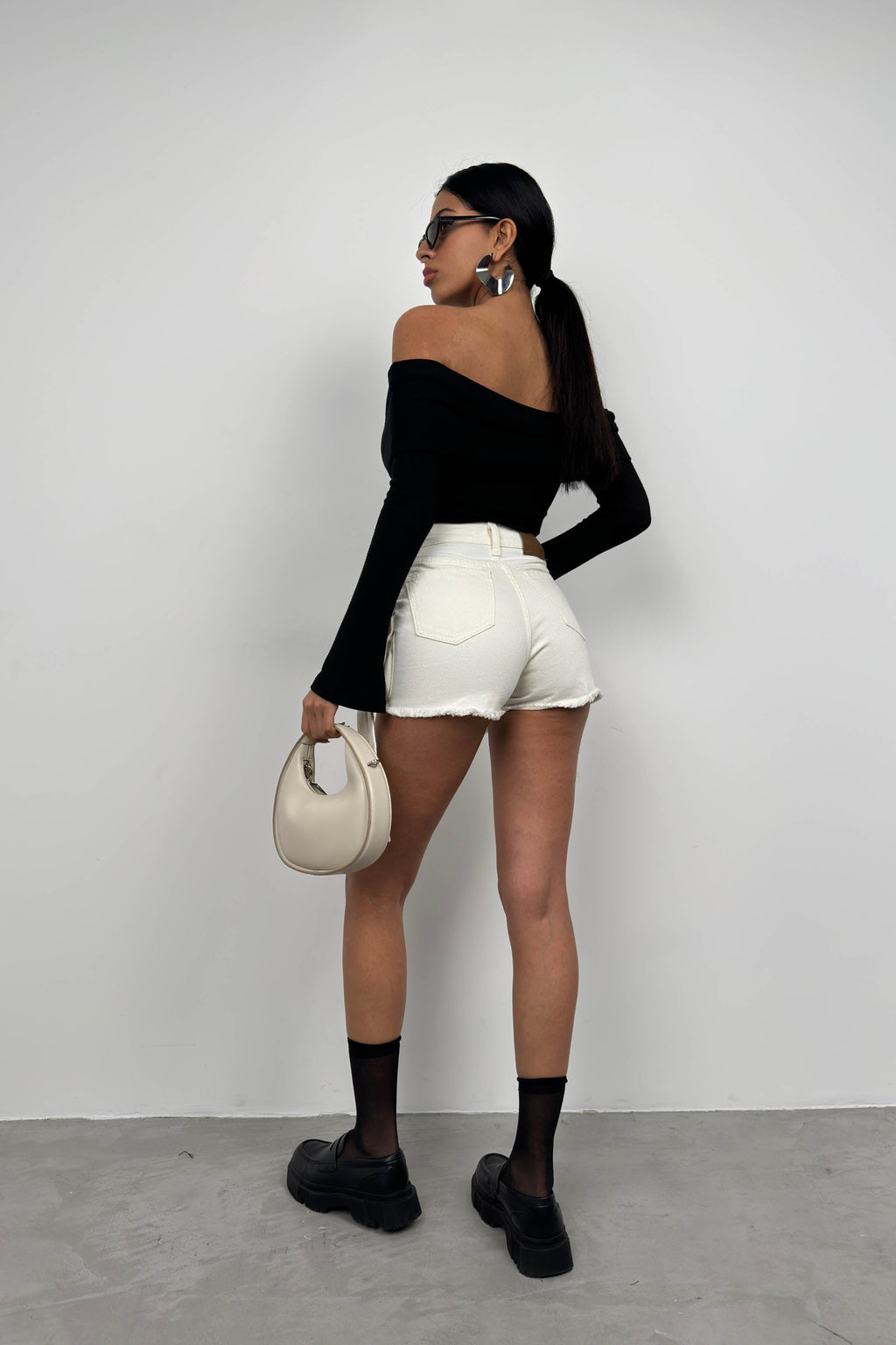 Cargo Pocket Waistt Detail White Denim Skort