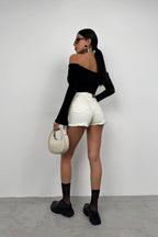Cargo Pocket Waistt Detail White Denim Skort