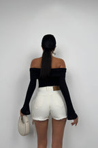 Cargo Pocket Waistt Detail White Denim Skort