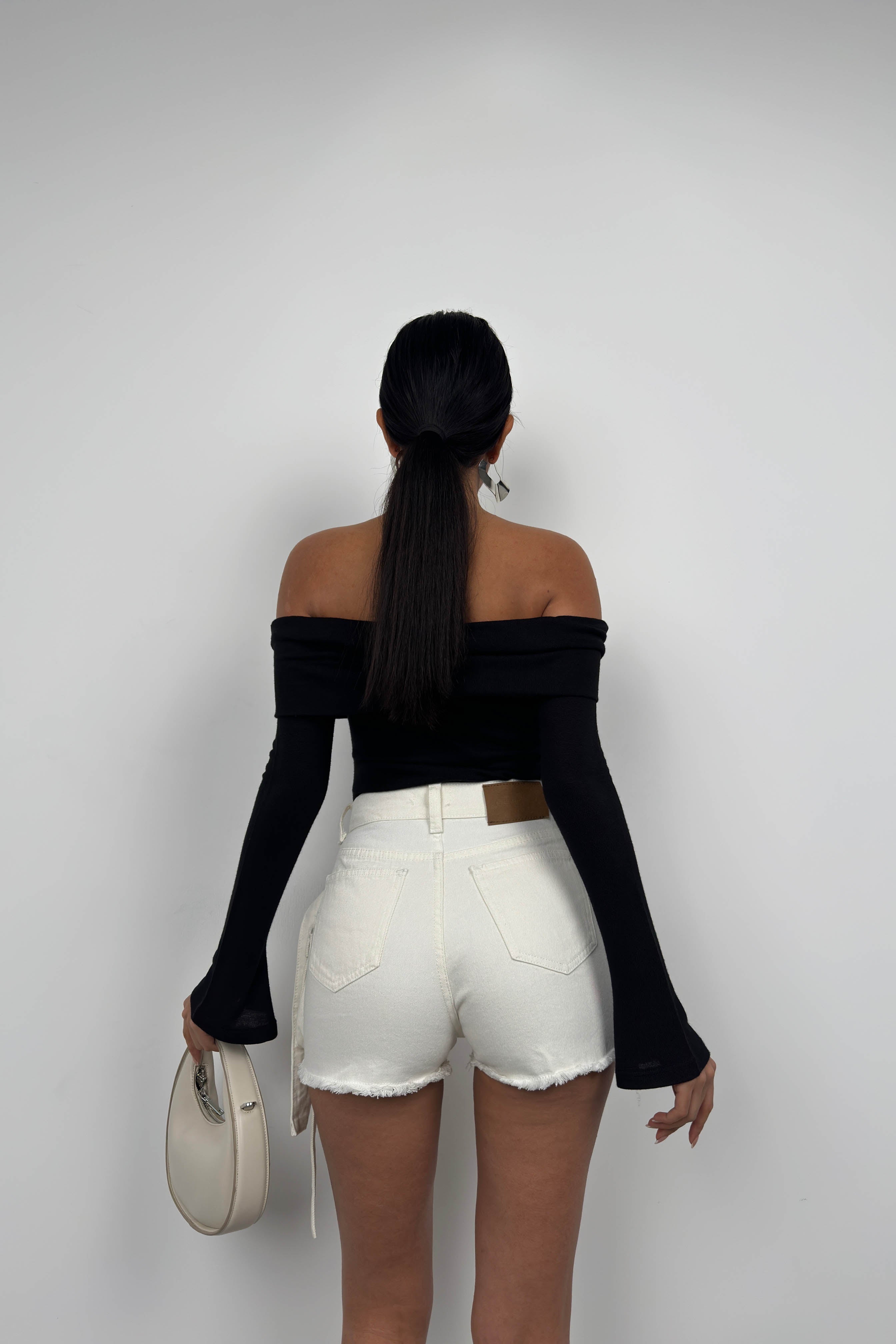 Cargo Pocket Waistt Detail White Denim Skort