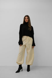 Cargo Pocket Cream Jogger Pants