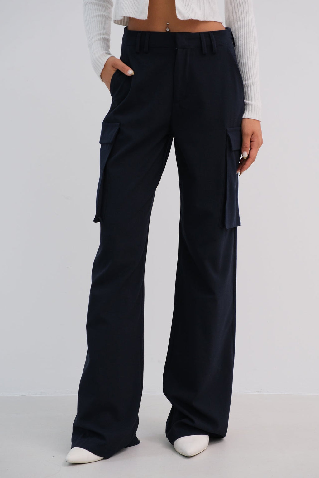 Cargo Pocket Navy High Waist Pants