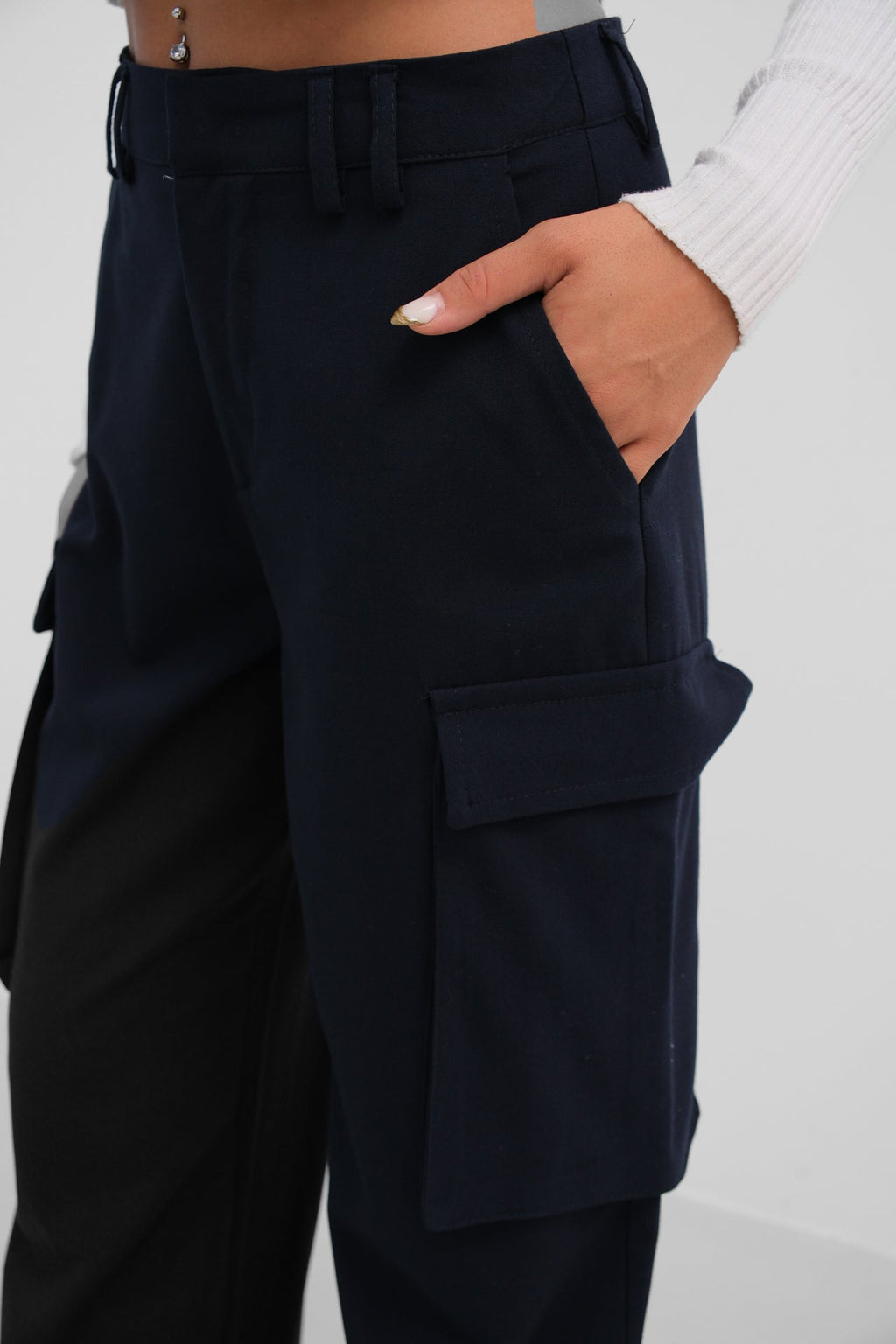 Cargo Pocket Navy High Waist Pants