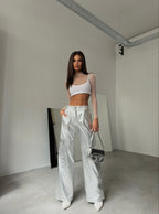 Cargo Pocket Metallic Silver Pants