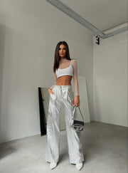 Cargo Pocket Metallic Silver Trousers