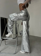 Cargo Pocket Metallic Silver Pants