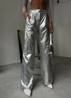 Cargo Pocket Metallic Silver Pants