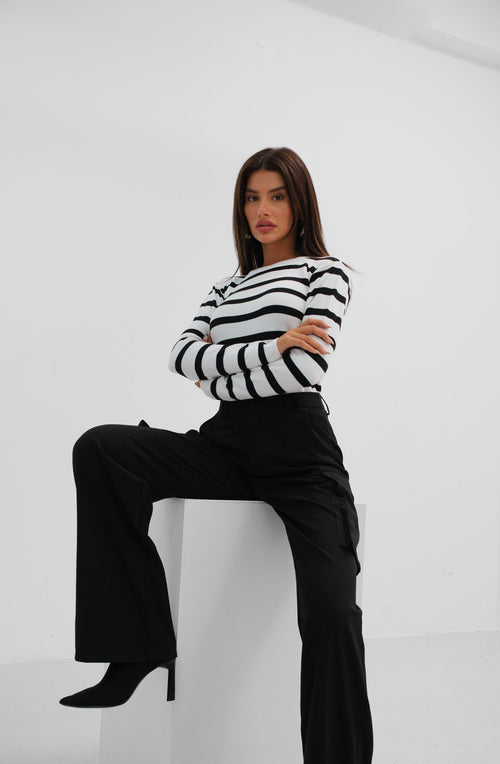 Cargo Pocket Black High Waist Pants