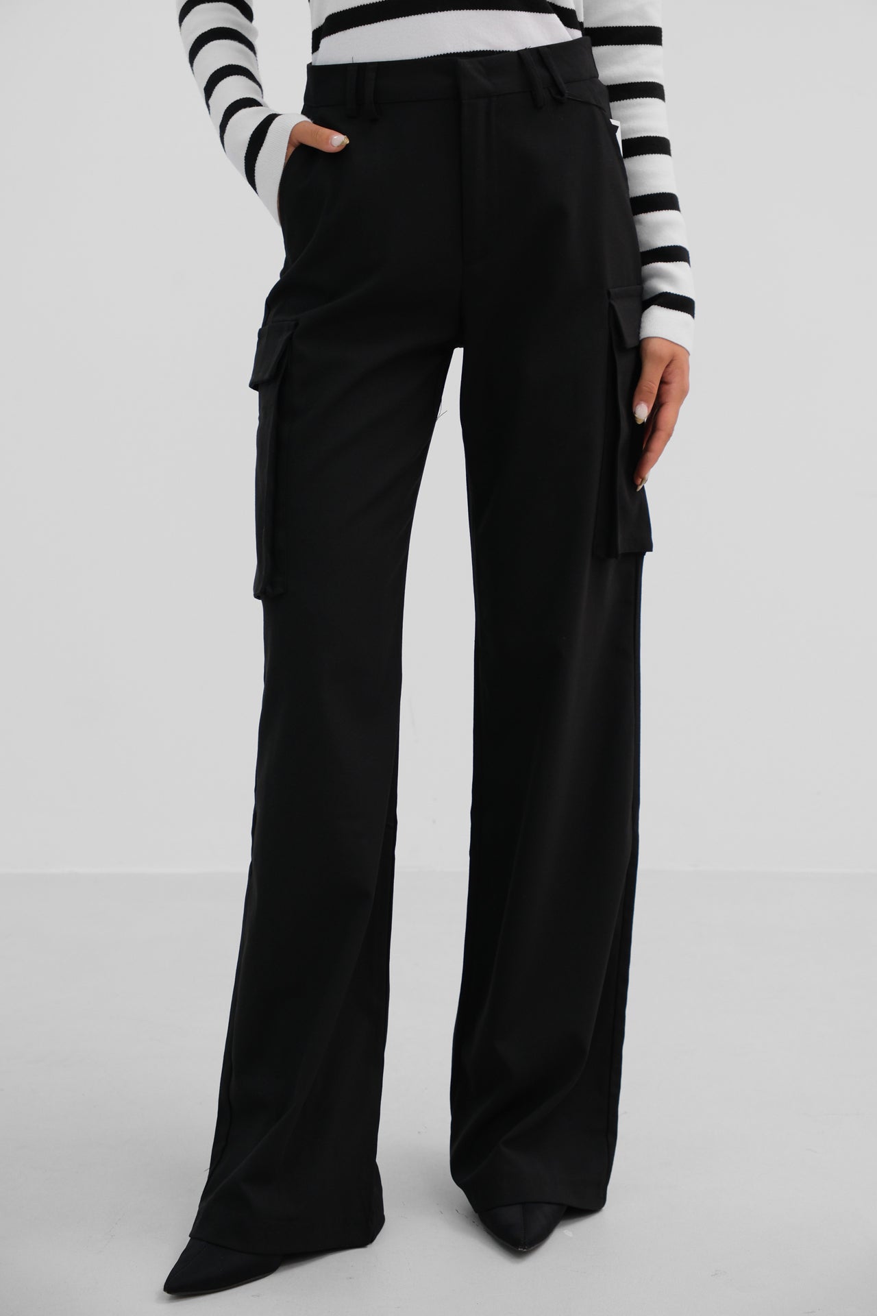 Cargo Pocket Black High Waist Pants