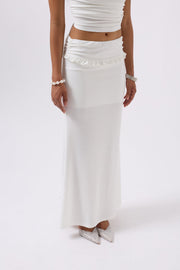 Fold Waist Detail Maxi White Skirt