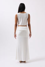 Folded Waist Detail Maxi White Skirt