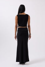 Folded Waist Detail Maxi Black Skirt