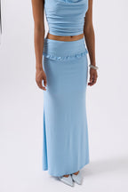 Folded Waist Detail Maxi Blue Skirt