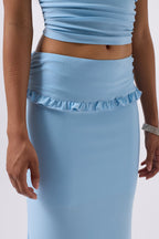 Folded Waist Detail Maxi Blue Skirt