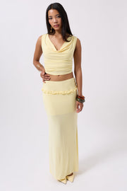 Fold Waist Detail Maxi Yellow Skirt