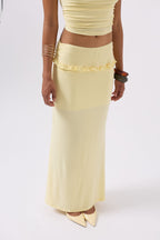 Folded Waist Detail Maxi Yellow Skirt