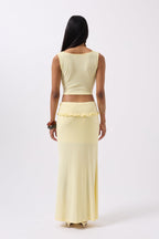 Folded Waist Detail Maxi Yellow Skirt