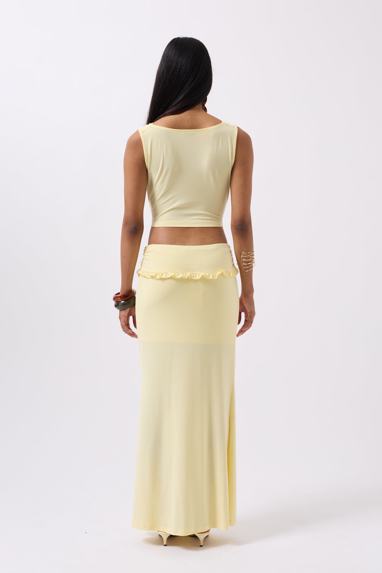 Folded Waist Detail Maxi Yellow Skirt