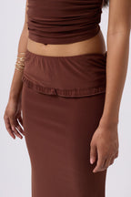 Folded Waist Detail Maxi Brown Skirt