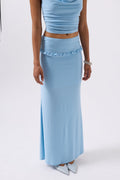 Folded Waist Detail Maxi Blue Skirt