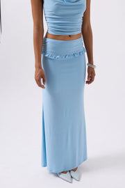 Fold Waist Detail Maxi Blue Skirt