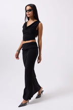 Folded Waist Detail Maxi Black Skirt