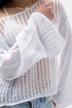 Boat Neck Openwork White Blouse