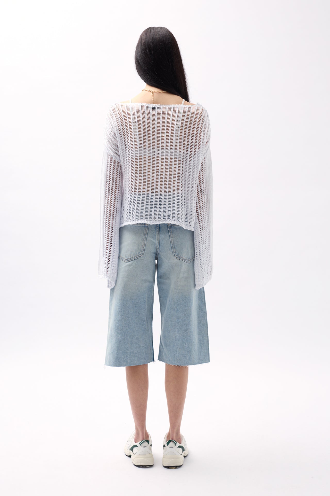 Boat Neck Openwork White Blouse