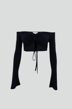 Boat Neck Adjustable Black Blouse