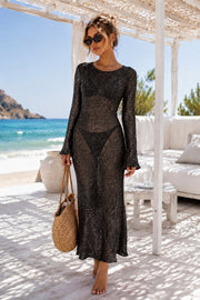 Boat Neck Sequin Maxi Black Pareo Dress