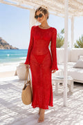 Boat Neck Sequined Maxi Red Pareo Dress