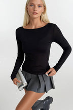 Boat Neck Black Transparent Blouse