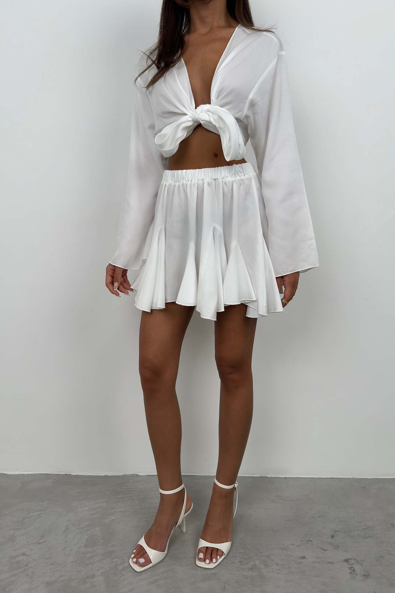 Boat Neck Long Sleeve White Crop Top