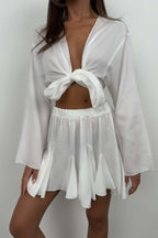 Boat Neck Long Sleeve White Crop Top