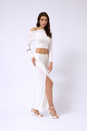Boat Neck Long Sleeve White Blouse
